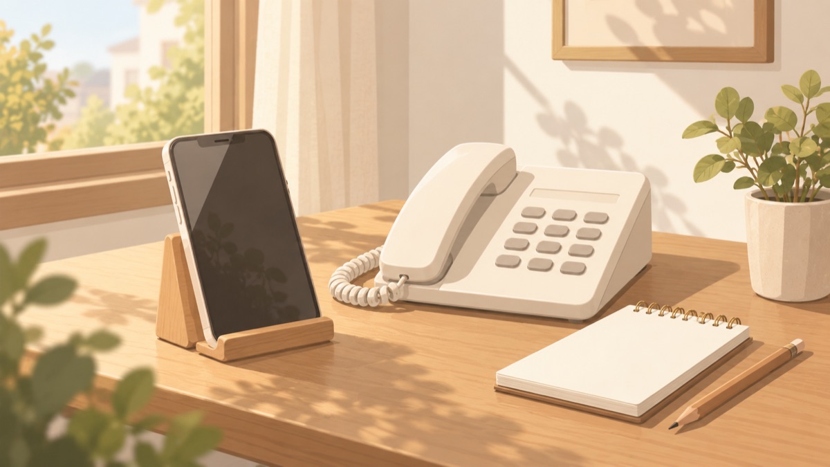 電話とスマートフォンで粗大ごみ収集を申し込むイラスト