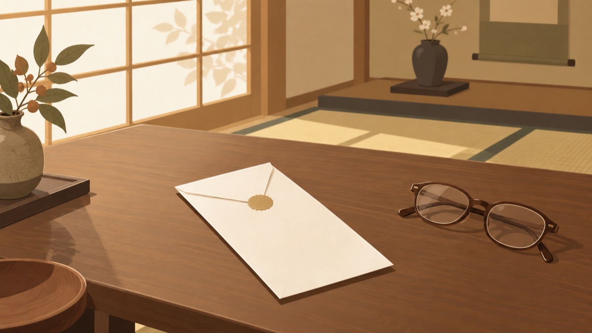 封のされた遺言書の封筒が机に置かれたイラスト